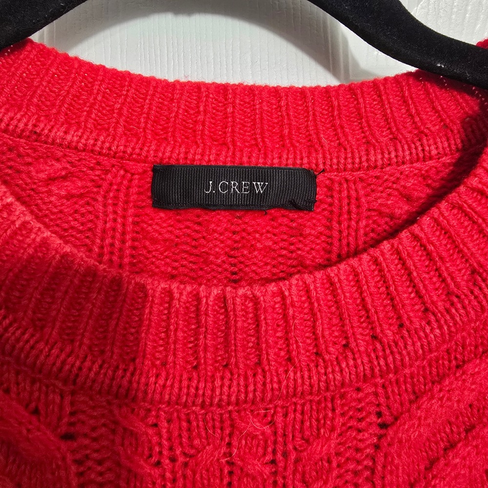 J.Crew Womens Red Cable Knit 100% Wool Button Shoulder Sweater E5683 HO15 - Picture 2 of 5